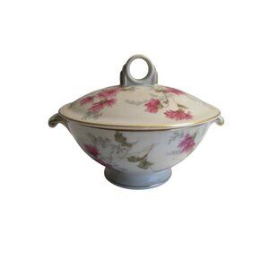 *Vintage Covered Bowl Ivory China 'Mountain Pine' Japan